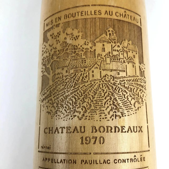 Vintage Wood Peppermill Etched Wine Bottle Shape For Sale - Image 10 of 12