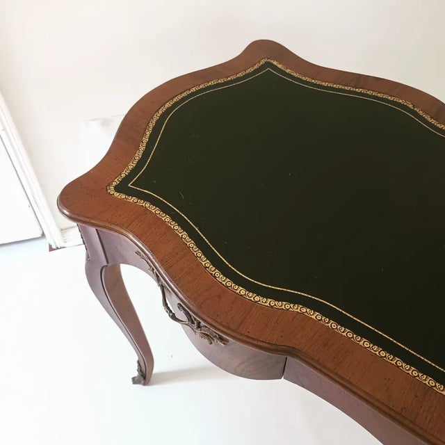 1960s Vintage French Walnut Leather Top Long Desk For Sale - Image 5 of 17