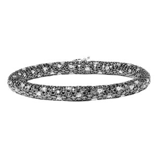 18K White Gold 20.0 Cttw Black and White Pave Set Diamond Eternity Snake Skin Style Tennis Bracelet (Black and G-H Color, SI1-SI2 Clarity) - Size 7" For Sale