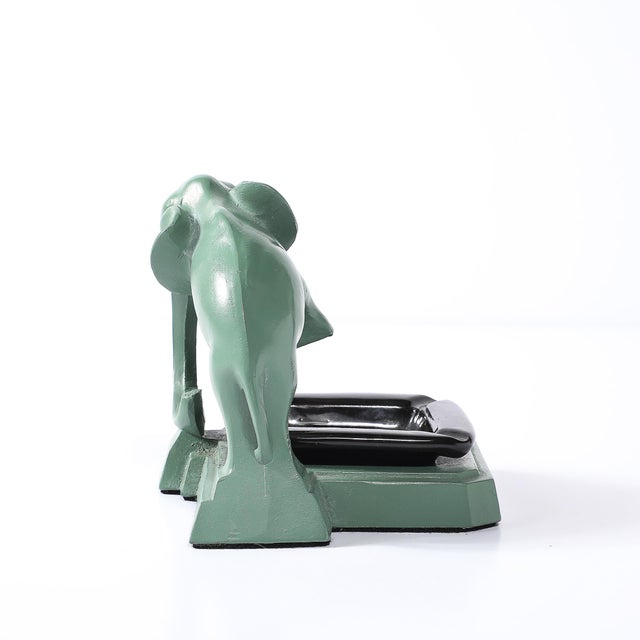 1930s Art Deco Green Enamel & Black Ceramic Sculptural Elephant Ash Tray Signed Nuart For Sale - Image 5 of 13
