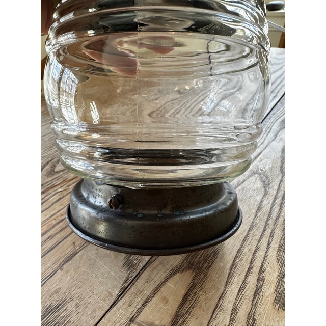 Vintage Copper Ceiling Fixture With Vintage Glass Shade For Sale - Image 4 of 6