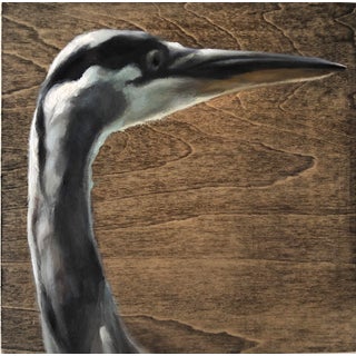 Heron by Barbara Hack | Oil on wood cradle of a heron's head and neck For Sale
