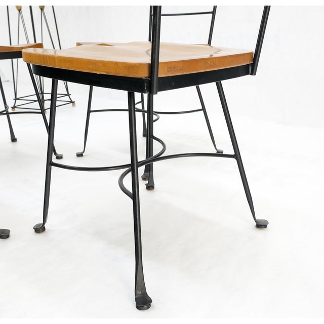 American Mid-Century Modern Wrought Iron & Solid Birch Seats Dining Chairs Mint For Sale - Image 6 of 11