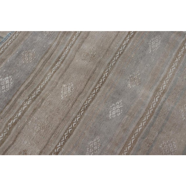 Turkish Flat-Weave Embroideries Kilim in Tan, Taupe, Brown and a Soft Blue For Sale - Image 12 of 12