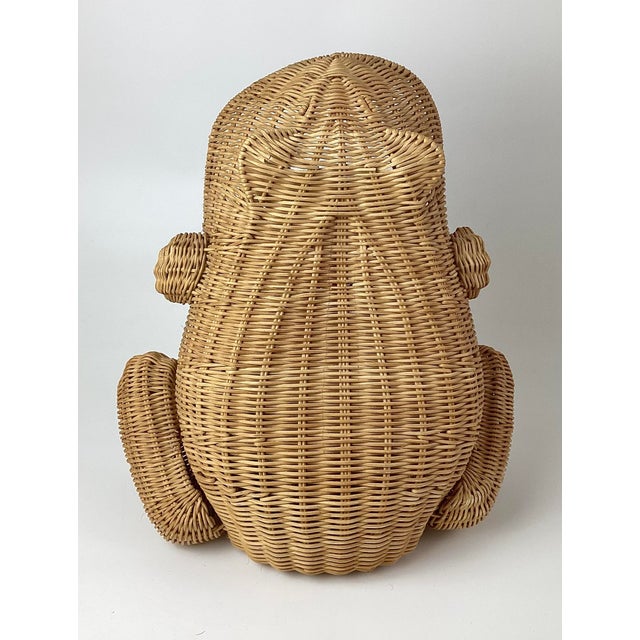 Mid-Century Modern 1970s Woven Rattan Frog Basket With Marble Eyes After Mario Lopez Torres For Sale - Image 3 of 6
