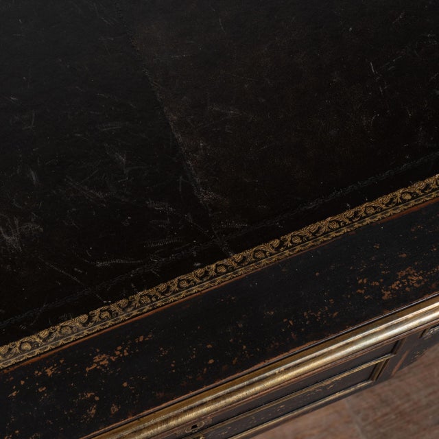Black Early 20th Century Swedish Black Painted Five-Drawer Desk With Embossed Leather Top For Sale - Image 8 of 18