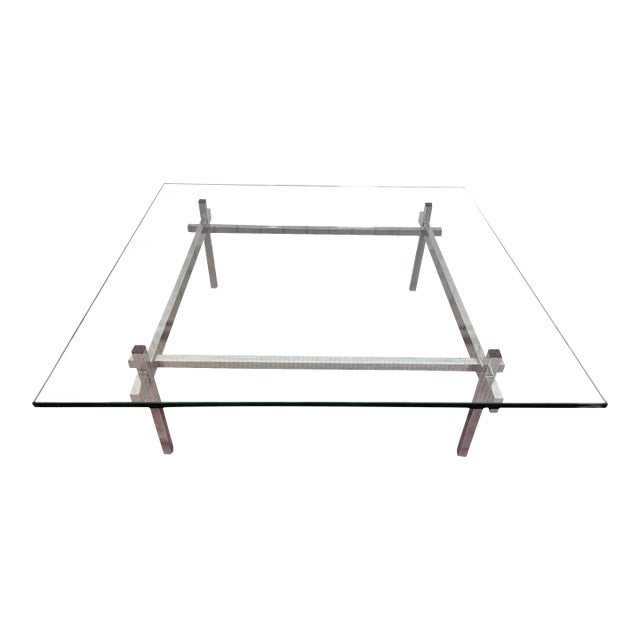 Mid-Century Modern Glass Top Chrome Coffee Table For Sale