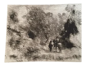 Two Men and a Horse, 20th Century, Etching