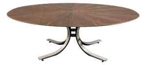 Vintage 1970s Stow & Davis Oval Dining Table – Walnut Starburst Top & Chrome Base MCM