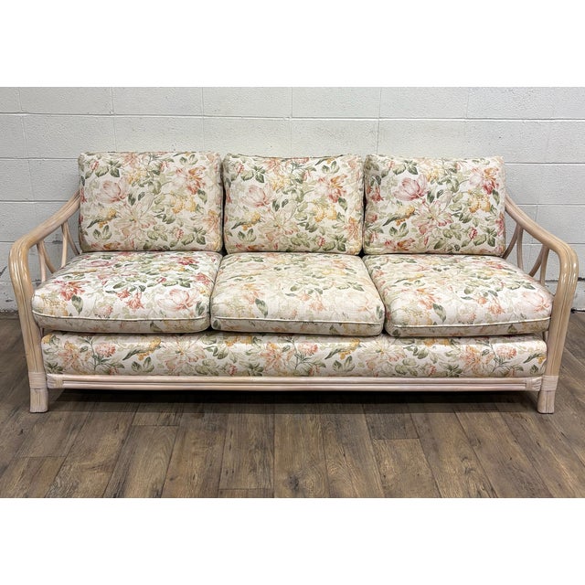 This is a gorgeous vintage mid-century modern MCM Ficks Reed style rattan sofa, organic, coastal, and boho style. Features...