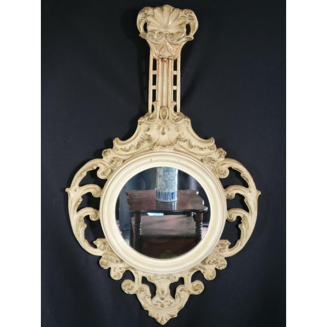 Glass 1960 Italian Art Nouveau Style Hand Carved Hand Painted Gilded Round Mirror For Sale - Image 7 of 18