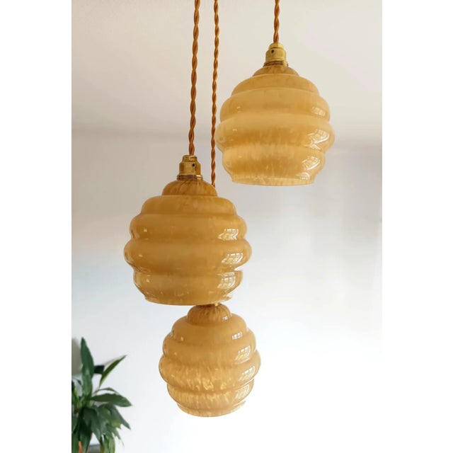 Art Deco Trio Globe Pendant Light, 1950s For Sale - Image 3 of 9