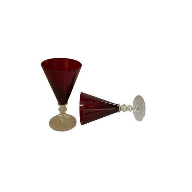 Vintage Pair William Yeoward Scarlet Crystal Water Goblet - a Pair For Sale - Image 4 of 7