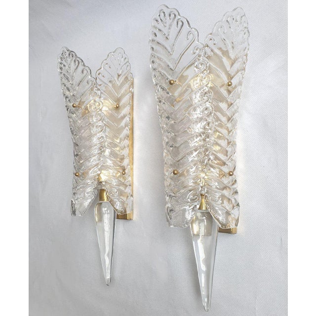 Mid-Century Modern 1970s Clear Murano Glass Mid Century Modern Sconces - A Pair For Sale - Image 3 of 12