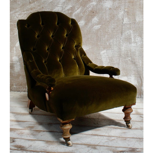 A superb victorian deep button parlour chair. This beautiful parlour chair has been reupholstered with an original...