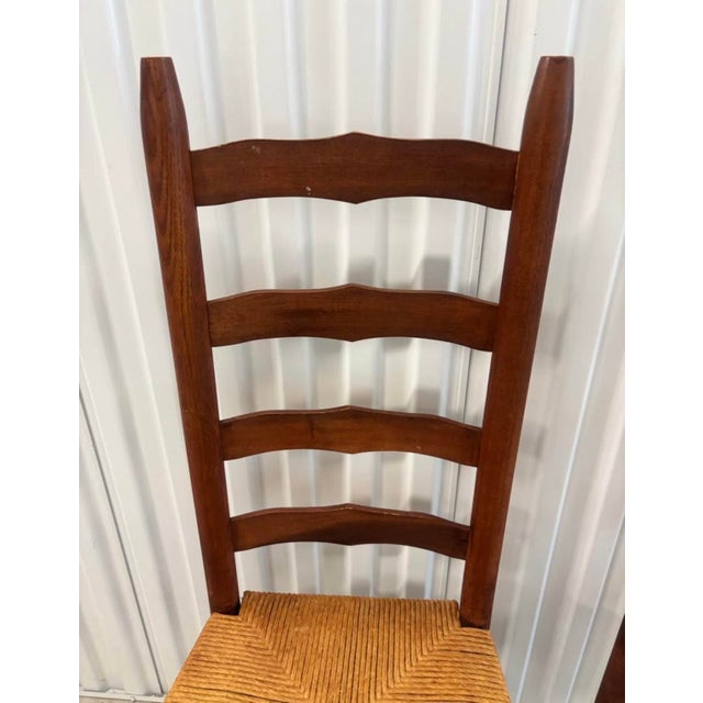 Vintage 20th Century Tall Ladder Back Rope Seat Armless Side Dining Chairs, a Pair For Sale - Image 6 of 9