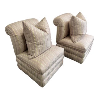 Vintage 1990s Silk Upholstered Slipper Chairs - a Pair For Sale
