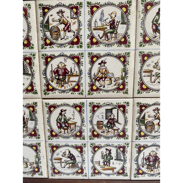 1950s Vintage Mid Century Wood Hand Painted Dutch Man Tiles Tray For Sale - Image 5 of 8