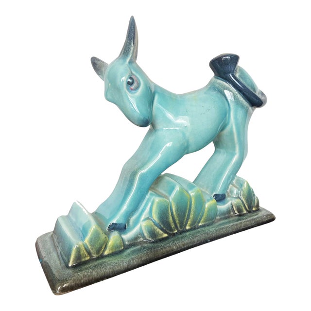 Vintage Mid Century Modern Art Deco Donkey Figurine Porcelain Ceramic by Beswick Blue Glaze For Sale