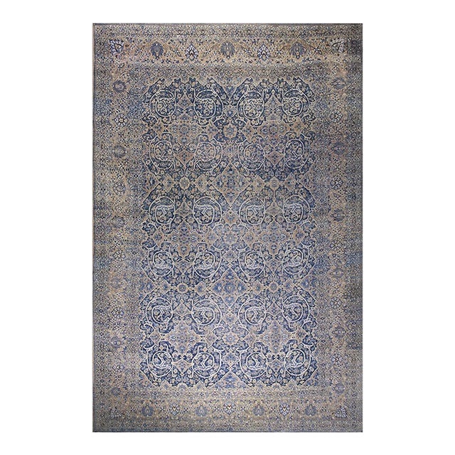1920s Blue Medallion Antique Bakhtiari Rug 12'3" X 18'6" Handwoven Wool Carpet For Sale