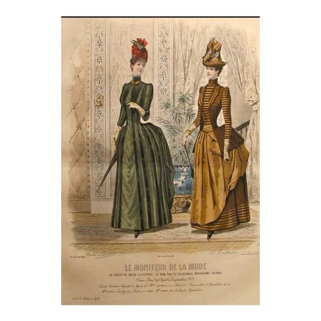 1885 Moniteur De La Mode, Parisian Ladies Fashion (Plate 43-1885) For Sale