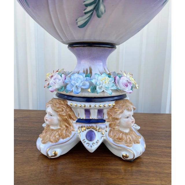 White Dresden Signed Porcelain Centerpiece Bowl- Applied Flowers, Cherub Faces For Sale - Image 8 of 12