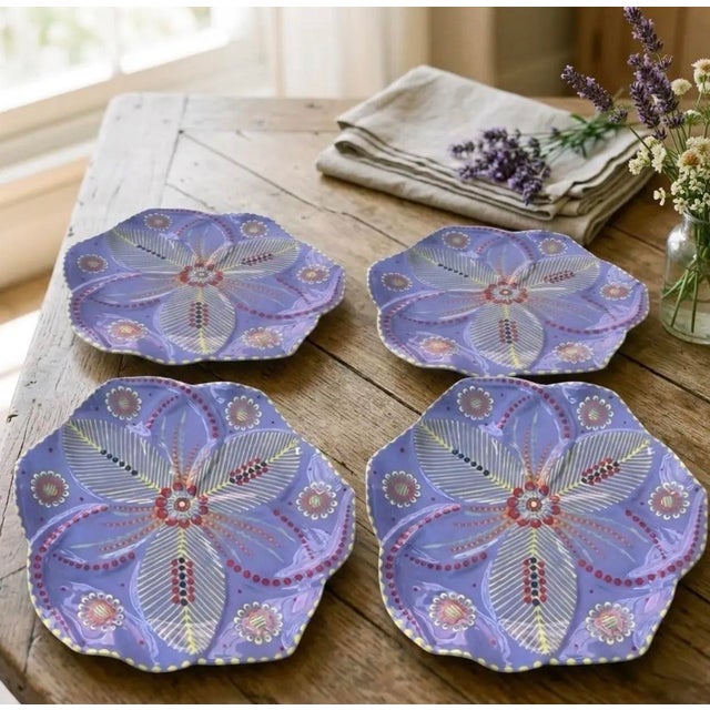 Amethyst South African Handmade & Hand-Painted Ceramic Serving Plate - Set of 4 For Sale - Image 8 of 11