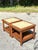Brown Pair of Vintage Boho Teak Side Tables With Inset Travertine For Sale - Image 8 of 9