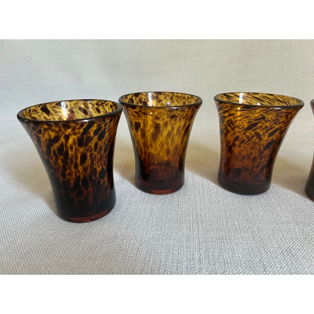 Vintage Mouth Blown Flared Rimmed Tortoiseshell or Leopard Tumblers - Set of 5 For Sale - Image 9 of 12