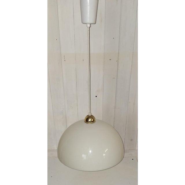 Vintage Ceiling Lamp with White Plastic Shade on Brass Mount, 1970s For Sale - Image 4 of 7