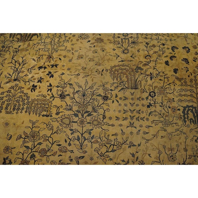 Extraordinary Beige Background Color With Delicate Details Floral Design Antique Indian Lahore Rug For Sale In New York - Image 6 of 8
