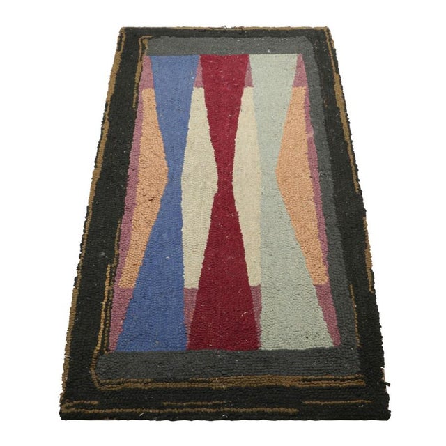 1920s Antique Hooked Geometric Rug in Polychromatic Tones | Rug & Kilim For Sale - Image 5 of 7