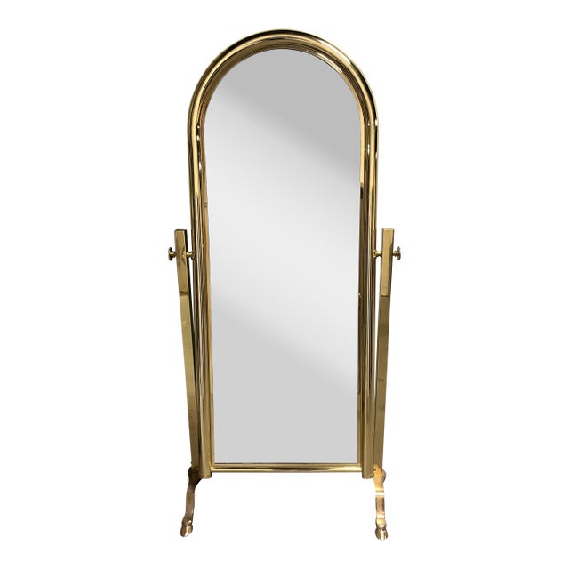 Vintage Hollywood Regency Brass Cheval Mirror Hoof Feet For Sale