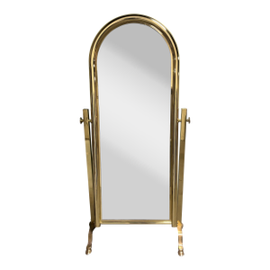 Vintage Hollywood Regency Brass Cheval Mirror Hoof Feet