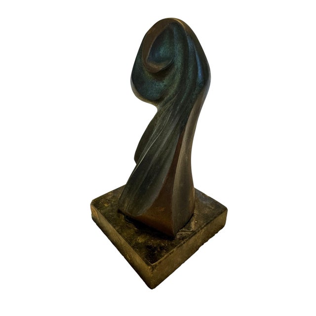 Stone Mid-Century Modern Abstract Bronze Sculpture of Draped Female Figure on Marble Base For Sale - Image 7 of 10