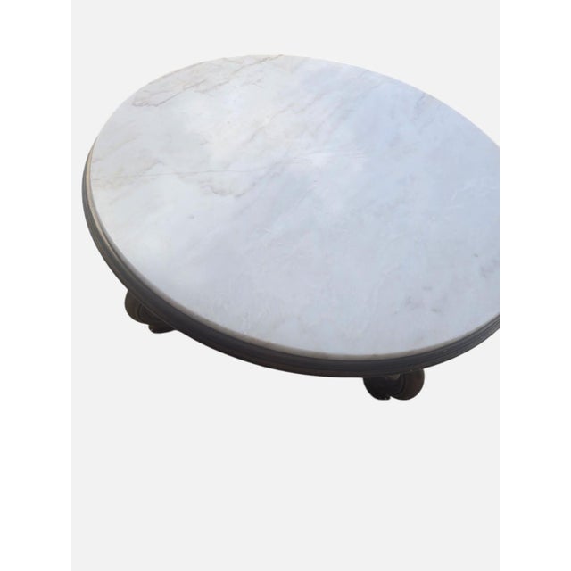 Vintage Portuguese Rosa Aurora Marble and Giltwood Round Coffee Table For Sale - Image 6 of 6
