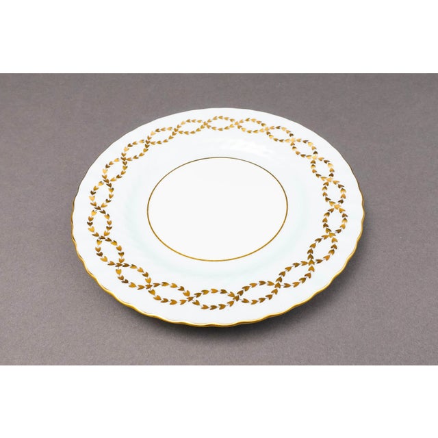 Minton England S600 Gold Intertwined Laurel Leaves Light Blue Swirl Border Salad Dessert Plate Set Of 6 Measures...