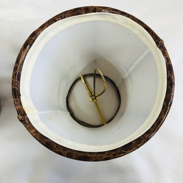 English Animal Print Faux Leather Chandelier Shades - Set of 5 For Sale - Image 3 of 9