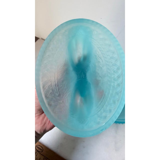 1950s Vintage Westmoreland Blue Satin Glass "Kissing Doves" Covered Candy Dish For Sale - Image 5 of 11