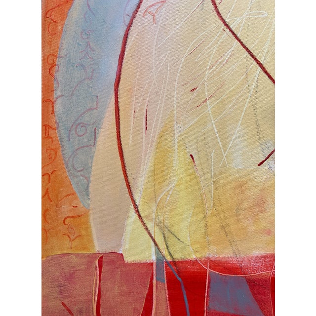 2010s Contemporary, Orange, Cranes Birds, "Silver Moon" Oil Painting For Sale - Image 5 of 8