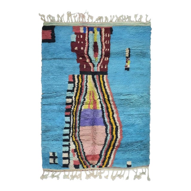 Turquoise Handwoven Berber Wool Rug - 9 X 6.1 Ft For Sale