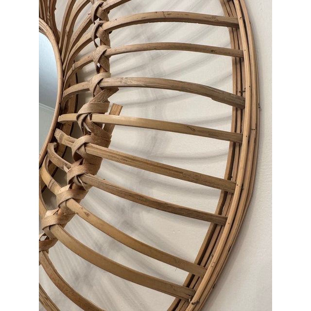 Tan Large Coastal Rattan Round Wall Mirror For Sale - Image 8 of 12