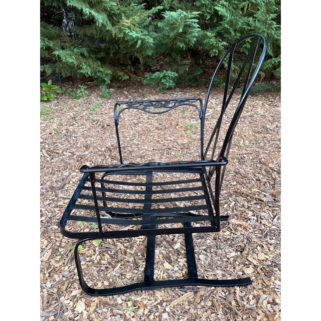 Black Vintage Woodard Chantilly Rose Wrought Iron Spring Bouncer Armchair For Sale - Image 8 of 11