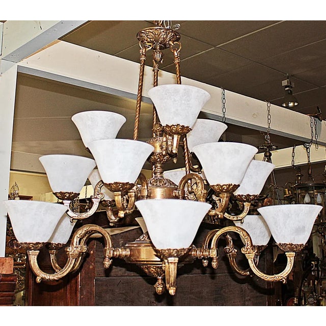Contemporary 1980s Gilt Metal Neoclassical Chandelier For Sale - Image 3 of 7