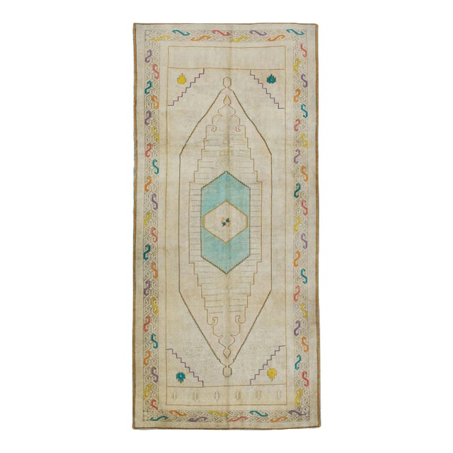 1960s Beige Multicolor Vintage Turkish Runner 5'2" X 10'8" For Sale