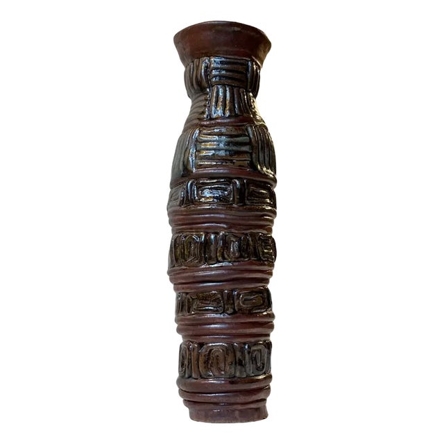 Naive Scandinavian Glazed Stoneware Coil Vase, 1970s For Sale