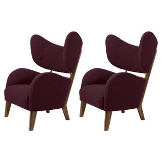 Set of Maroon Raf Simons Vidar 3 Smoked Oak My Own Lounge Chairs by Lassen For Sale