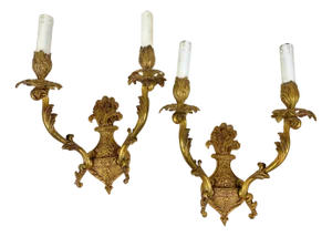 Vintage French Wall Lights in Chiseled and Gilded Bronze, 1960, Set of 2