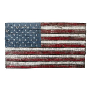 Vintage Wood American Flag Hand-Made Rustic Wall Hanging For Sale