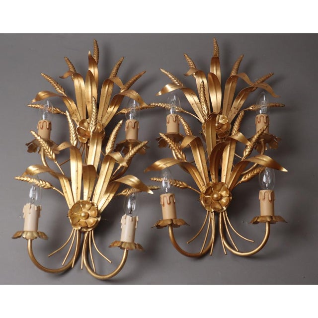 American Regency Ear of Wheat Gilt Wall Lamps from Hans Kögl, 1960s, Set of 2 For Sale - Image 10 of 18